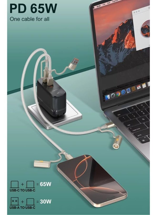 LDNIO 4-in-1 Multi Charger Cable – USB-C 65W + USB-A 50W + Lightning 12W + Cigarette Lighter, Fast Charging for iPhone 17/12 Pro, Android Phones, Tablets & Laptops, 1.2m, High-Speed Data 480Mbps, Aluminum Alloy + PET/PP Weaving - Image 4